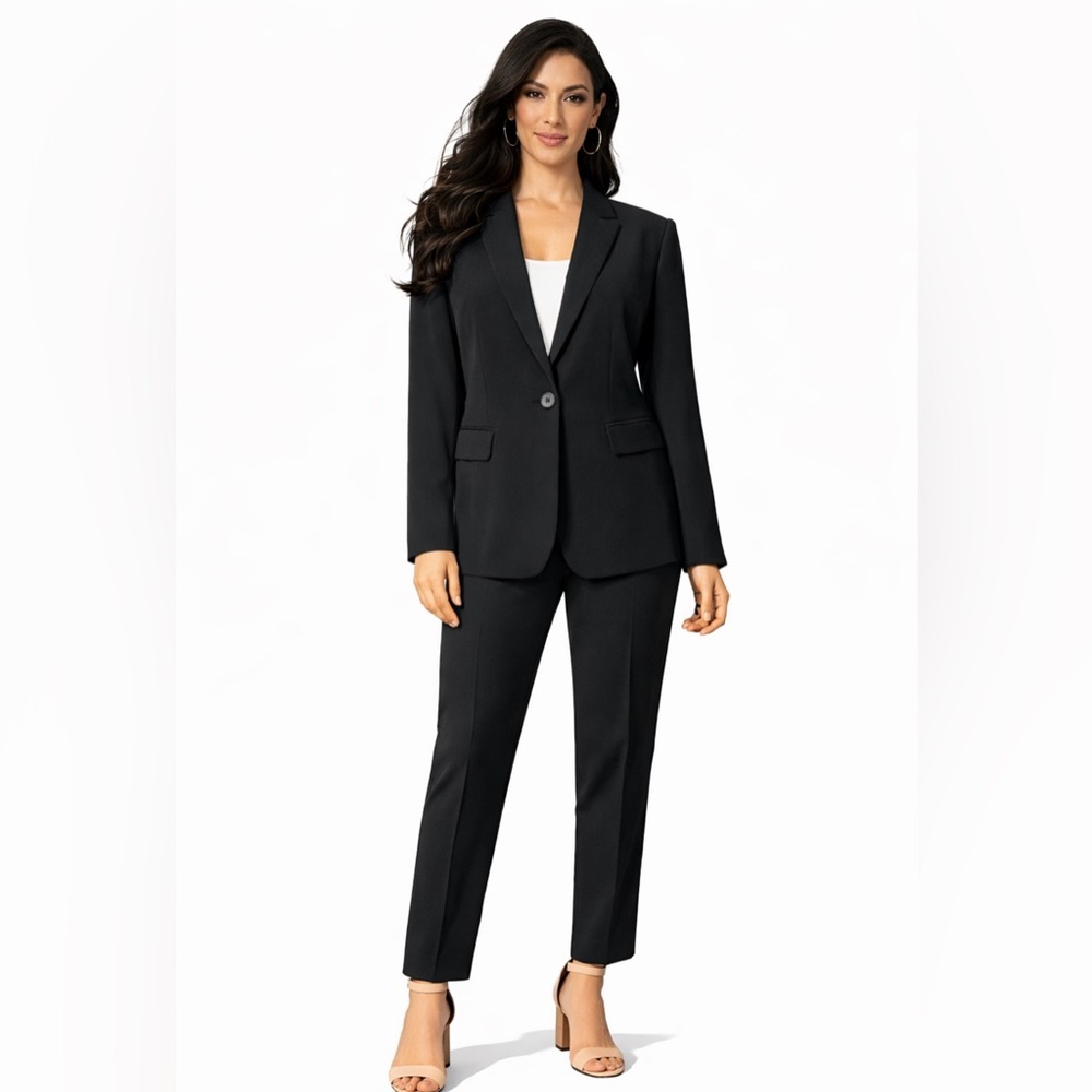 Kasper Separates Suit Jacket Blazer 14 Black Classic 1 Button Poly